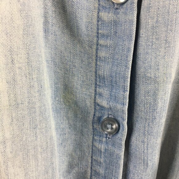 CLOTH & STONE Anthropologie Blue High Low Fringe Hem Chambray Button Shirt Dress - Picture 7 of 16